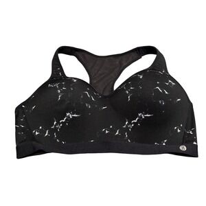 Layer 8 Women Qwick-Dry Sports Bra XL Black White Marble Racerback High Impact